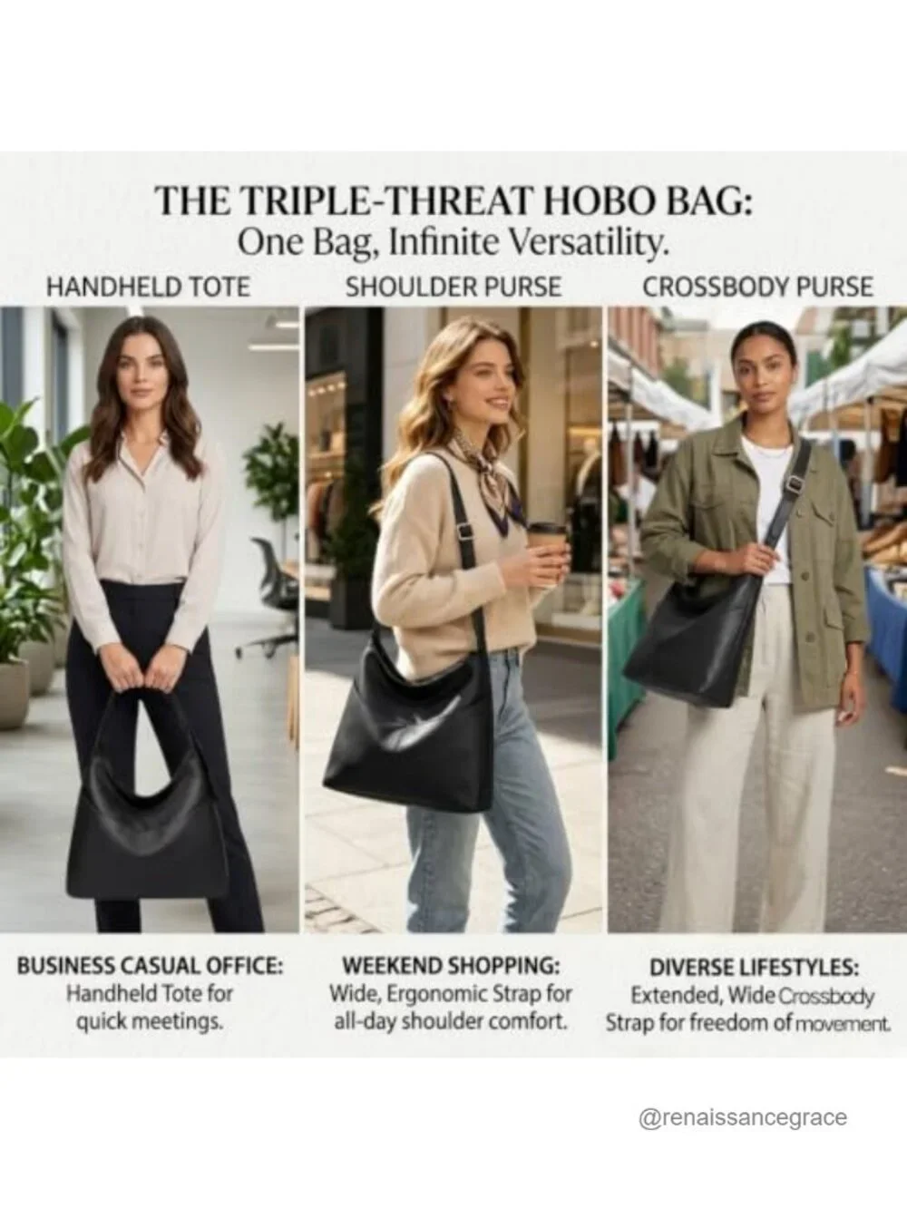 Large Slouchy Hobo Bag for Women Vegan Leather Shoulder Purse with Zipper